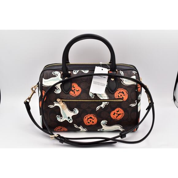 Coach Rowan Satchel Bag In Signature Canvas With Halloween Print NWT Walnut 2025 - Picture 12 of 16